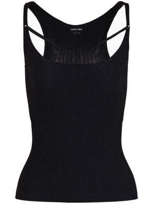 Giorgio Armani strap-detail ribbed-knit top - Black