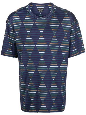 Giorgio Armani striped diamond-print T-shirt - Blue