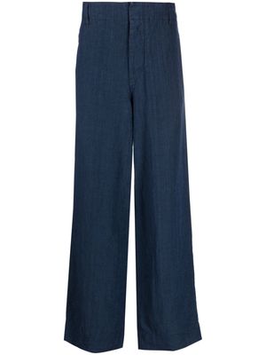 Giorgio Armani wide-leg chambray linen trousers - Blue