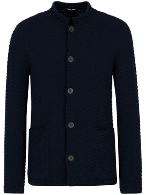 Giorgio Armani zigzag-embroidery buttoned cardigan - Blue