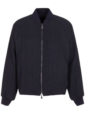 Giorgio Armani zip-up crinkled bomber jacket - UBWF BLUE