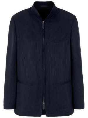 Giorgio Armani zipped ribbed bomber jacket - Blue