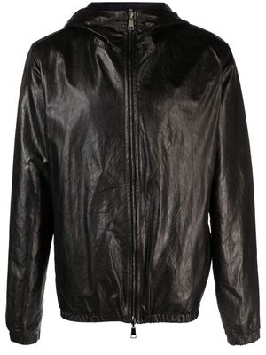 Giorgio Brato crinkled hooded leather jacket - Black