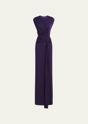 Giovanna Twist-Front Cap-Sleeve Jersey Gown