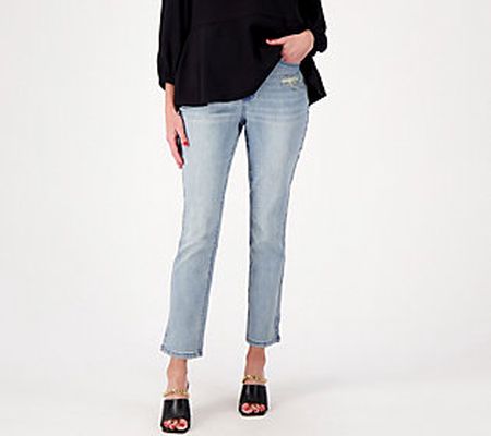Girl With Curves Petite Slim Leg Crop Jean with Side Slit