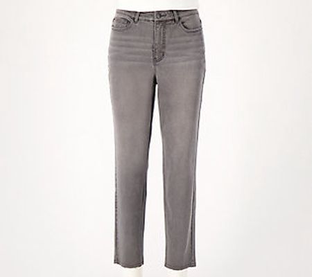 Girl With Curves Raw Hem Gray Wash Petite Girlfriend Jean