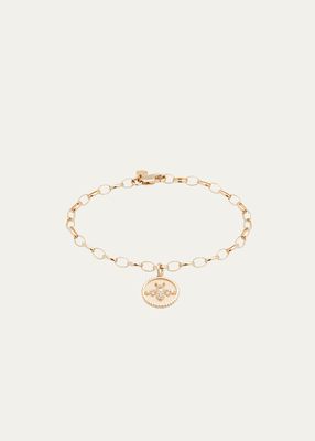 Girl's 14k Yellow Gold Bee Coin Charm Bracelet with Tiny Pave Diamonds
