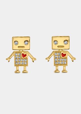 Girl's 14K Yellow Gold Diamond Robot Studs