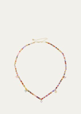 Girl's 14K Yellow Gold Rainbow Zircon Combo Enamel Icons Necklace