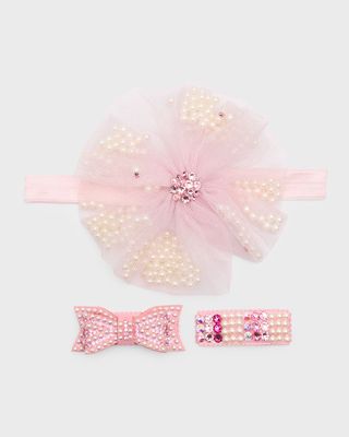 Girl's 3-Piece Embellished Tulle Headband and Clip Set