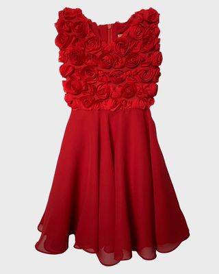 Girl's 3D Rosettes A-Line Dress, Size 7-14