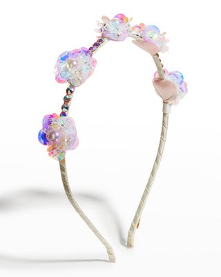 Girl's 5 Crystal Embellished Flower Headband