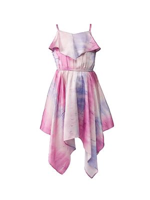 Girl's Addy Tie-Dye Print Handkerchief Dress - Size 14