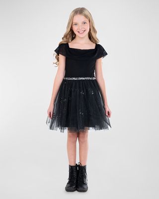 Girl's Alex Tulle-Skirt Sequin Dress, Size 7-16