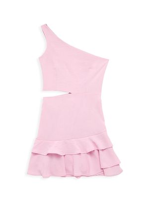 Girl's Alexandria One-Shoulder Cut-Out Ruffle Dress - Pink - Size 10 - Pink - Size 10
