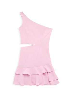 Girl's Alexandria One-Shoulder Cut-Out Ruffle Dress - Pink - Size 12 - Pink - Size 12