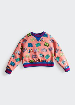 Girl's Allover Logo Stretch Cotton Sweatshirt, Size 8-12