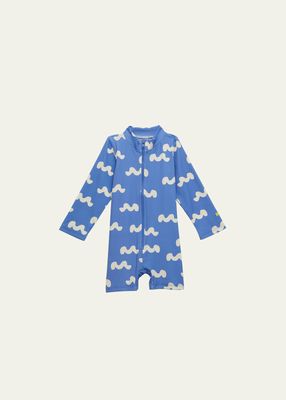Girl's Allover Waves Swim Playsuit, Size 6M-24M
