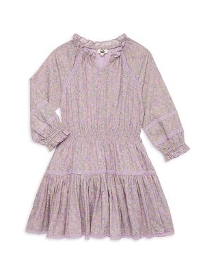 Girl's Angela Floral Dress - Violet - Size 6 - Violet - Size 6