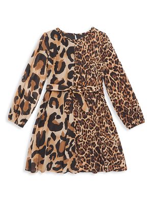 Girl's Animal-Print Chiffon Midi-Dress - Leopard - Size 7
