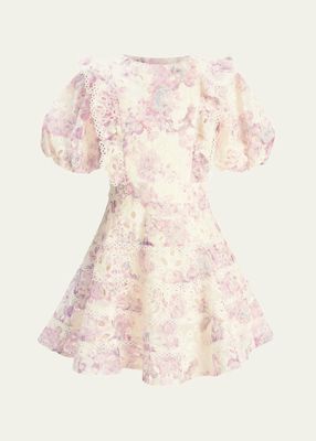 Girl's Annika Puff Sleeve Pastel Floral-Print Dress, Size 6-14