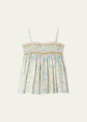 Girl's Apolline Floral-Print Sleeveless Blouse, Size 4-12