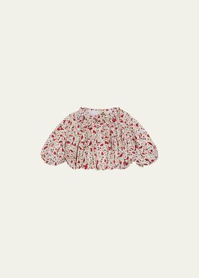 Girl's Aries Puff Sleeve Floral-Print Blouse, Size 4-10