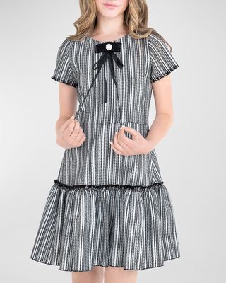 Girl's Ashley Tweed Dress W/ Removable Pearl Trim, Size 7-16