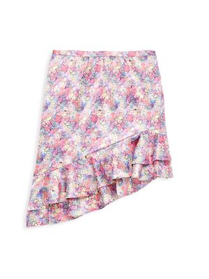 Girl's Asymmetrical Ruffle Skirt - Pink Multi - Size 12 - Pink Multi - Size 12