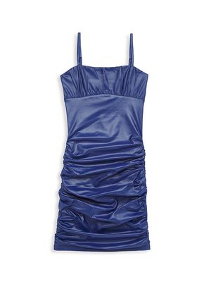 Girl's Ava Satin Ruched Dress - Navy - Size 16 - Navy - Size 16