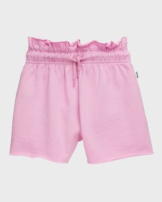 Girl's Ayla Paperbag Raw-Edge Cotton Shorts, Size 6