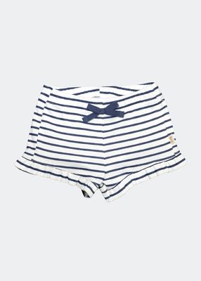 Girl's Baby Cece Ruffle Shorts in Blue Stripe, Size 6M-24M