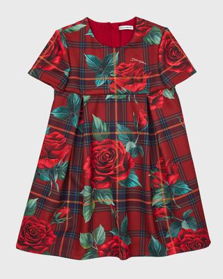 Girl's Back To School Rose-Print Pleated Dress, Size 4-6