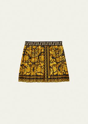 Girl's Barocco-Print Pleated Skirt, Size 4-6