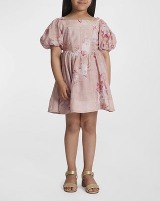 Girl's Bella Floral-Print Corset Dress, Size 7-14