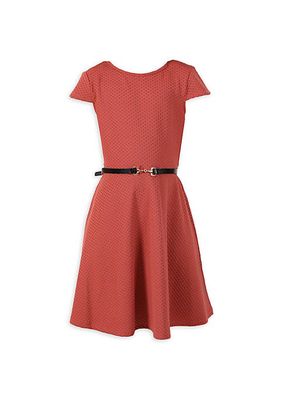 Girl's Belted Fit-&-Flare Dress