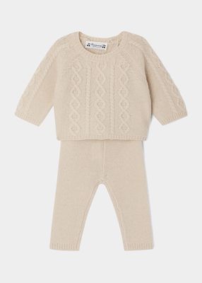 Girl's Bergamote Cable-Knit Two-Piece Set, Size Newborn-18M