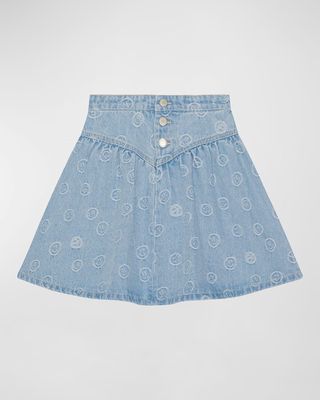 Girl's Betsy Happy Face-Printed Skirt, Size 3T-6