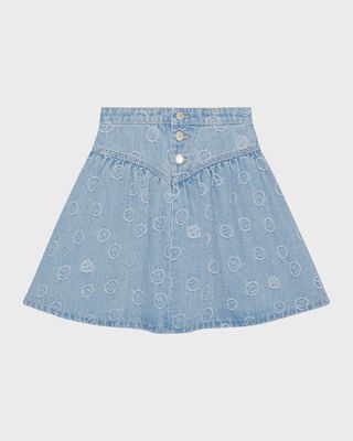 Girl's Betsy Happy Face-Printed Skirt, Size 7-14