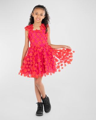 Girl's Bianca 3D Flowers Dress, Size 4-6