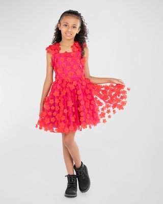 Girl's Bianca 3D Flowers Dress, Size 7-16