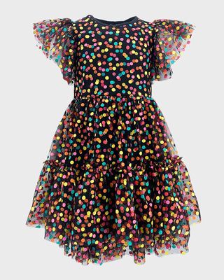 Girl's Black Funfetti Frill Dress, Size 12M-14