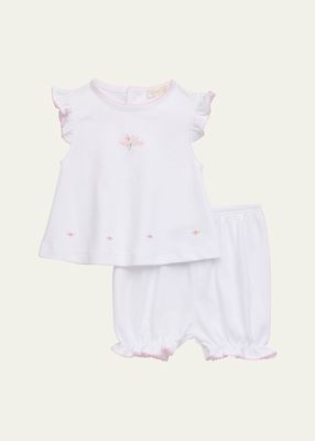 Girl's Blooming Sprays Hand Embroidered Set, Size Newborn-9M