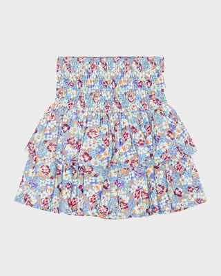 Girl's Bonita Floral-Print Smocked Skirt, Size 5-6