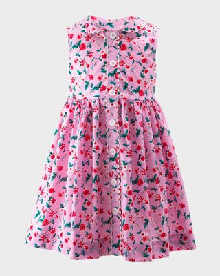 Girl's Botanical Button-Front Dress, Size 2-10