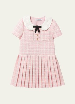 Girl's Boucle Check-Print Dress, Size 3T-12