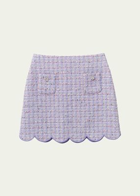 Girl's Boucle Scallop-Trim Mini Skirt, Size 3T-12