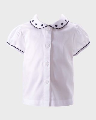Girl's Bow Hand Embroidered Blouse, Size 6M-24M