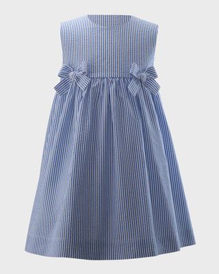 Girl's Bow Seersucker Sleeveless Dress, Size 2-10