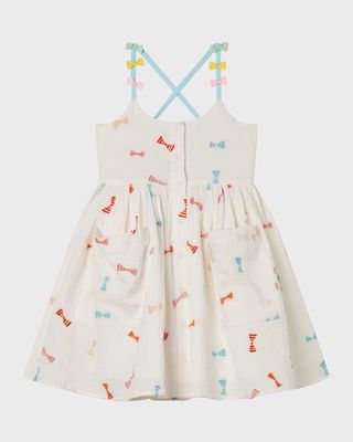 Girl's Bows Gauze Strappy Dress, Size 4-12